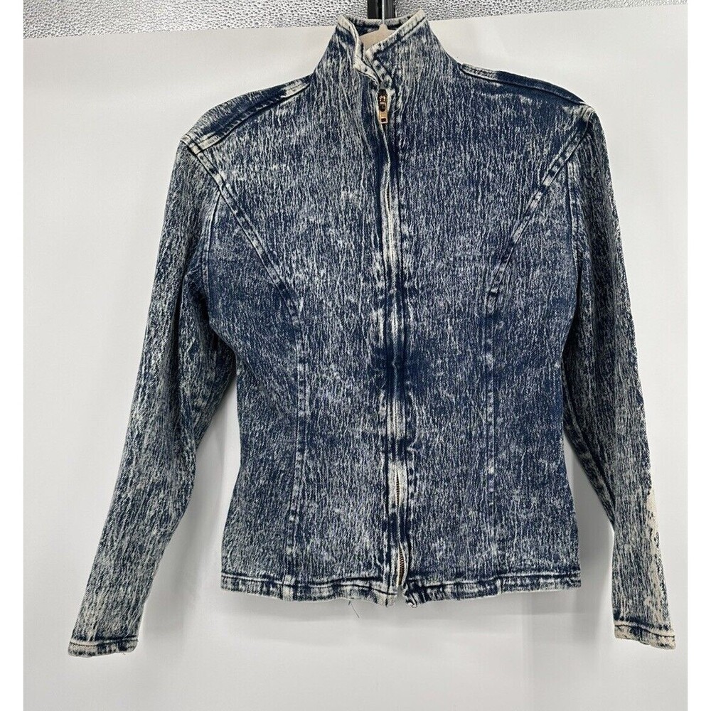 VINTAGE 90s Paris Blues Acid‎ Wash Denim Bomber Jacket with Peplum Size 3/M Y2K